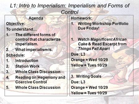 L1: Intro to Imperialism: Imperialism and Forms of Control Agenda Objective: To understand… 1.The different forms of control that characterize imperialism.