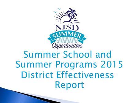 Summer School and Summer Programs 2015 District Effectiveness Report.