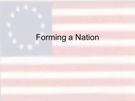 Forming a Nation. Objectives To review the events proceeding the Declaration of Independence To review the key political philosophies of the founding.