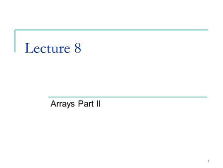 1 Lecture 8 Arrays Part II. 2 4.6Sorting Arrays Sorting data  Important computing application  Virtually every organization must sort some data Massive.