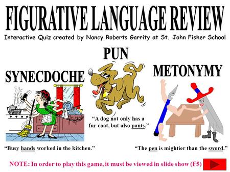 FIGURATIVE LANGUAGE REVIEW PUN METONYMY SYNECDOCHE