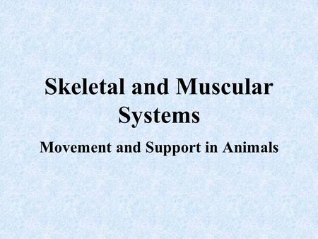 Skeletal and Muscular Systems Movement and Support in Animals.