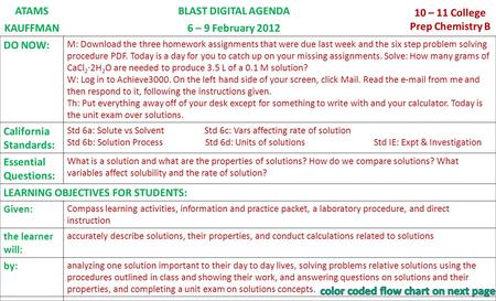 ATAMSBLAST DIGITAL AGENDA 10 – 11 College Prep Chemistry B KAUFFMAN6 – 9 February 2012 DO NOW: M: Download the three homework assignments that were due.