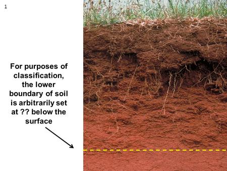 For purposes of classification, the lower boundary of soil is arbitrarily set at ?? below the surface 1.