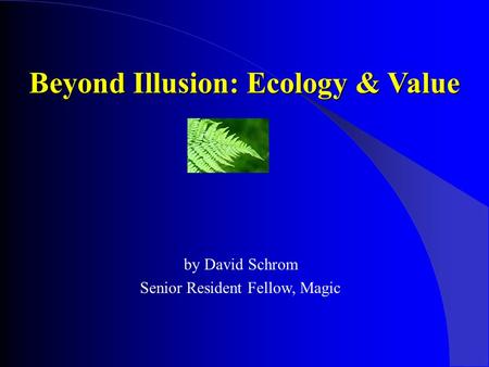 Beyond Illusion: Ecology & Value by David Schrom Senior Resident Fellow, Magic.