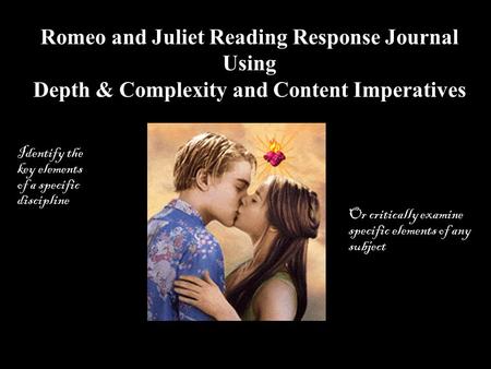 Romeo and Juliet Reading Response Journal Using