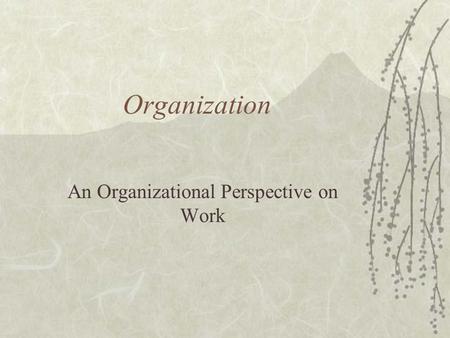 Organization An Organizational Perspective on Work.