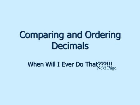 Comparing and Ordering Decimals