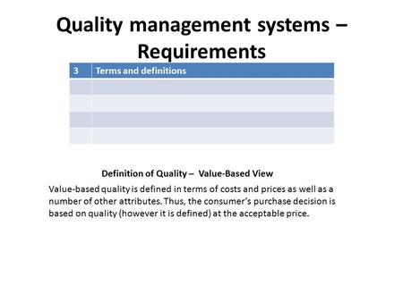 Quality management systems – Requirements