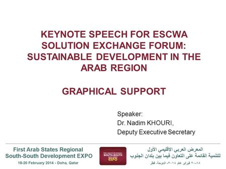 KEYNOTE SPEECH FOR ESCWA SOLUTION EXCHANGE FORUM: SUSTAINABLE DEVELOPMENT IN THE ARAB REGION GRAPHICAL SUPPORT Speaker: Dr. Nadim KHOURI, Deputy Executive.