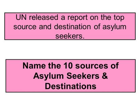 UN released a report on the top source and destination of asylum seekers. Name the 10 sources of Asylum Seekers & Destinations.