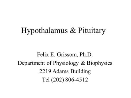 Hypothalamus & Pituitary