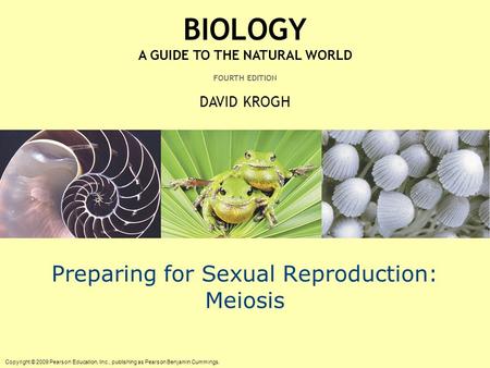 Copyright © 2009 Pearson Education, Inc., publishing as Pearson Benjamin Cummings. BIOLOGY A GUIDE TO THE NATURAL WORLD FOURTH EDITION DAVID KROGH Preparing.