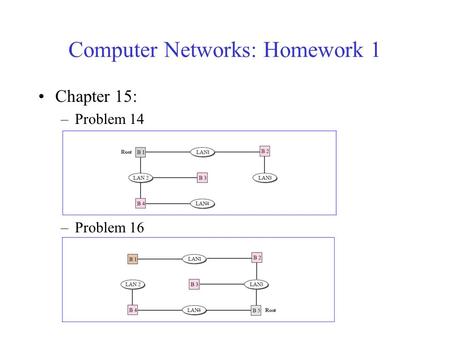 Computer Networks: Homework 1 Chapter 15: –Problem 14 –Problem 16.