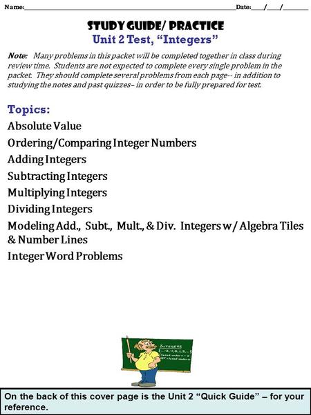 Note: Many problems in this packet will be completed together in class during review time. Students are not expected to complete every single problem in.