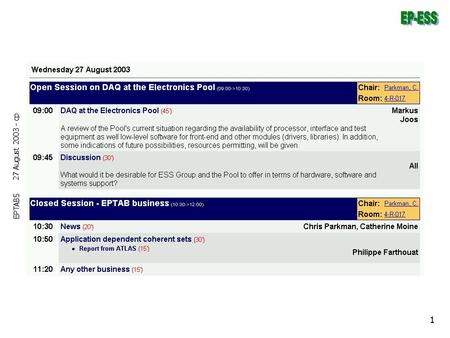 27 August 2003 - cp EPTAB5 1. Electronic Systems Support EPTAB 5 27 August 2003 News & Information Chris Parkman Catherine Moine.