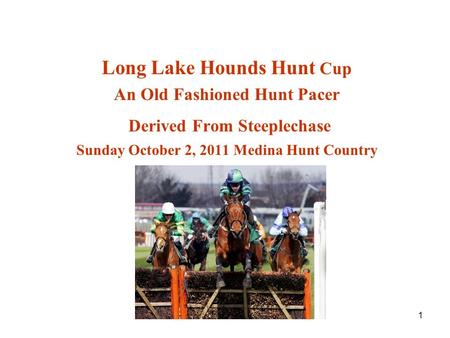 1 Long Lake Hounds Hunt Cup An Old Fashioned Hunt Pacer Derived From Steeplechase Sunday October 2, 2011 Medina Hunt Country.