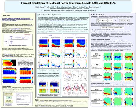 Forecast simulations of Southeast Pacific Stratocumulus with CAM3 and CAM3-UW. Cécile Hannay (1), Jeffrey Kiehl (1), Dave Williamson (1), Jerry Olson (1),