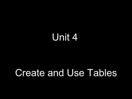 Unit 4 Create and Use Tables. TITLE CORNELL NOTES TOPIC: NOTES: Name: Date: 09/08/2009 Period : Summary: Reasons for using tables Unit 4 Page 1 Display.