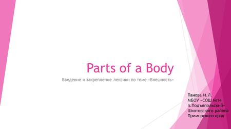 Parts of a Body Введение и закрепление лексики по теме «Внешность» Панова И.Л. МБОУ «СОШ №14 п.Подъяпольский» Шкотовского района Приморского края.