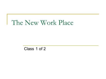 The New Work Place Class 1 of 2. Administrative Critiques can’t be handed in early or late, only on do date Remember everyone must do at least one by.