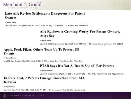 The New Tool for Patent Defendants - Inter Partes Review Daniel W. McDonald George C. Lewis, P.E. Merchant & Gould, P.C. April 16, 2014 © 2014 Merchant.