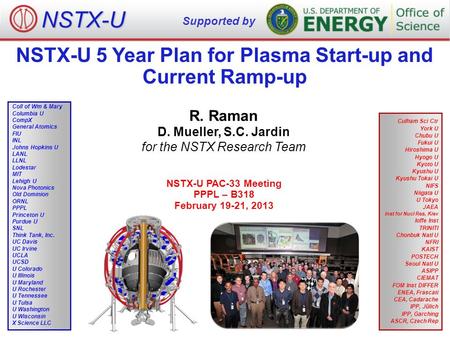 NSTX-U 5 Year Plan for Plasma Start-up and Current Ramp-up R. Raman D. Mueller, S.C. Jardin for the NSTX Research Team NSTX-U PAC-33 Meeting PPPL – B318.