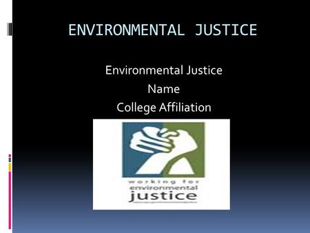 ENVIRONMENTAL JUSTICE Environmental Justice Name College Affiliation.