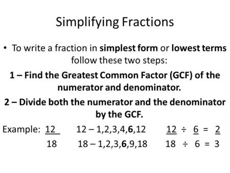 Simplifying Fractions