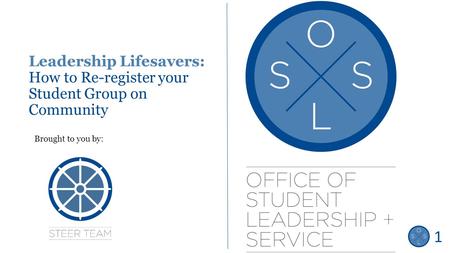 Leadership Lifesavers: How to Re-register your Student Group on Community Brought to you by: Title Slide 1.