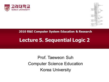 Lecture 5. Sequential Logic 2 Prof. Taeweon Suh Computer Science Education Korea University 2010 R&E Computer System Education & Research.