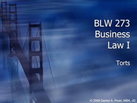 BLW 273 Business Law I Torts © 2009 Darren A. Prum, MBA, JD.