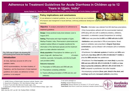 Fig: GIS map of Ujjain city showing the participating pharmacies and hospitals Adherence to Treatment Guidelines for Acute Diarrhoea in Children up to.