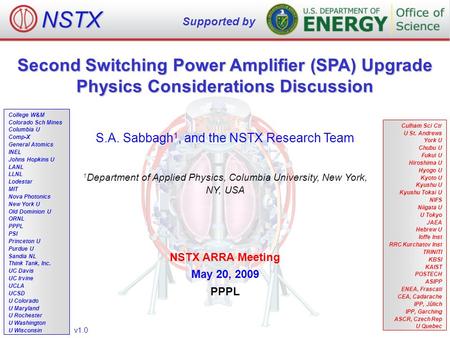 Second Switching Power Amplifier (SPA) Upgrade Physics Considerations Discussion S.A. Sabbagh 1, and the NSTX Research Team 1 Department of Applied Physics,