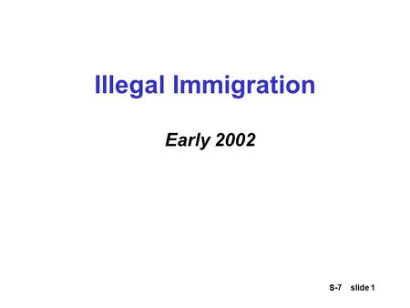 S-7 slide 1 Illegal Immigration Early 2002. S-7 slide 2 Illegal Immigration Ukraine has suffered 2 years of continuous drought –Ukrainian agriculture,