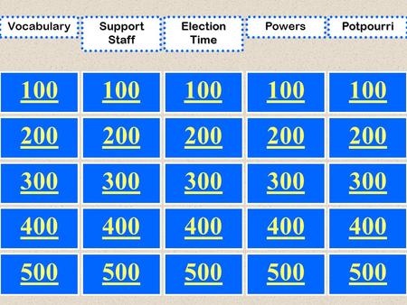 500 100 200 300 100 300 200 300 200 100 200 500 300 200 100 400 Vocabulary Support Staff PowersPotpourri Election Time.