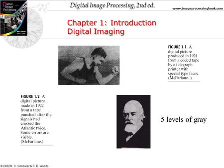 Digital Image Processing, 2nd ed. www.imageprocessingbook.com © 2002 R. C. Gonzalez & R. E. Woods Chapter 1: Introduction Digital Imaging Chapter 1: Introduction.