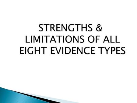 STRENGTHS & LIMITATIONS OF ALL EIGHT EVIDENCE TYPES.