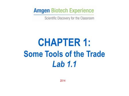 CHAPTER 1: Some Tools of the Trade Lab 1.1 2014. Purpose of Lab 1.1 Become familiar with the small volumes of solutions used in molecular biology Introduce.