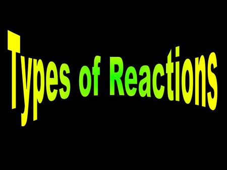 5 categories of chem. rxn. 1. Synthesis 2. Decomposition 3. Single replacement 4. Double replacement 5. Combustion.