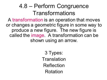 4.8 – Perform Congruence Transformations