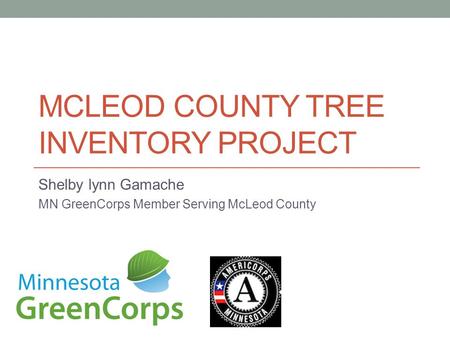 MCLEOD COUNTY TREE INVENTORY PROJECT Shelby lynn Gamache MN GreenCorps Member Serving McLeod County.