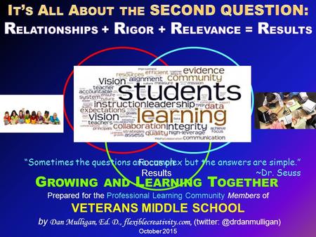 Prepared for the Professional Learning Community Members of VETERANS MIDDLE SCHOOL by Dan Mulligan, Ed. D., flexiblecreativity.com,