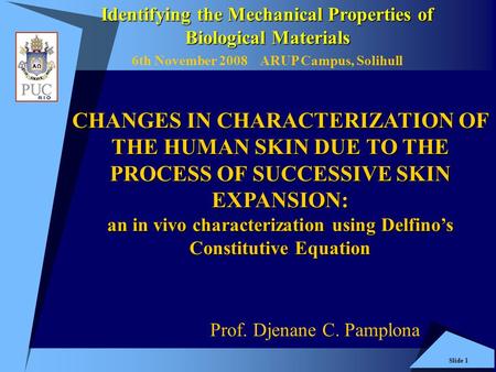 Slide 1 CHANGES IN CHARACTERIZATION OF THE HUMAN SKIN DUE TO THE PROCESS OF SUCCESSIVE SKIN EXPANSION: an in vivo characterization using Delfino’s Constitutive.