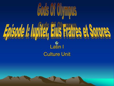 Latin I Culture Unit. Greek Name: Zeus Portfolio: Sky, Justice, Hospitality, Rulers, Fatum (Fate) Symbols: Lightning bolt, scepter, Aegis (breastplate),