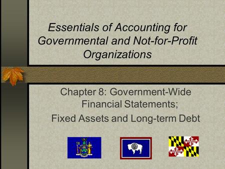 Essentials of Accounting for Governmental and Not-for-Profit Organizations Chapter 8: Government-Wide Financial Statements; Fixed Assets and Long-term.