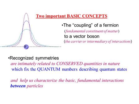 Ee Two important BASIC CONCEPTS The “coupling” of a fermion (fundamental constituent of matter) to a vector boson ( the carrier or intermediary of interactions.