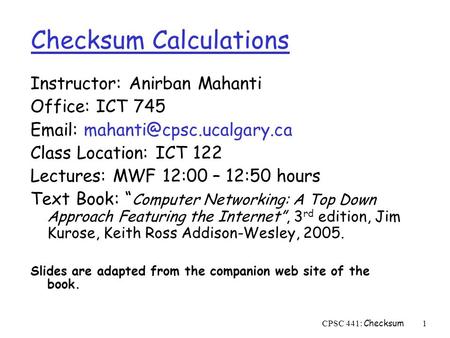 Checksum Calculations