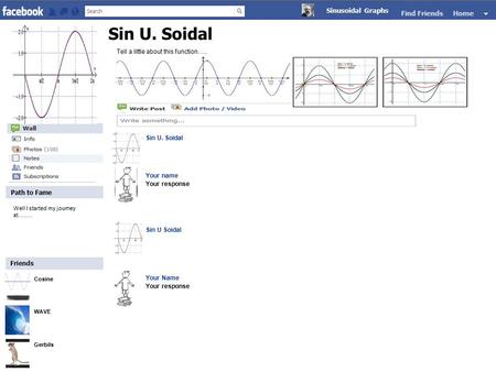 Friends Path to Fame Sin U. Soidal Your name Your response Sin U Soidal Your Name Your response Tell a little about this function….. Sin U. Soidal Sinusoidal.