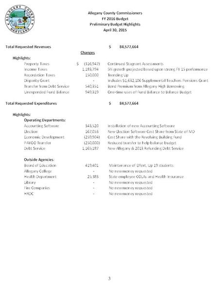 3. 4 Allegany County, MD FY 2016 Proposed Tax Rates NO INCREASE IN RATES Income Tax Rate3.05% Real Property Tax Rate [Reduced 1/10 of $ 0.01]$0.9780 Recordation.